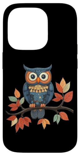 Eule auf Zweig mit Blätter auf Baum Eulen mit großen Augen Hülle für iPhone 14 Pro von Eulen Designs für Frühling und Herbst