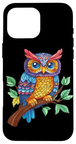 Eule auf Zweig mit Blätter auf Baum Eulen mit großen Augen Hülle für iPhone 16 Pro Max von Eulen Designs für Frühling und Herbst