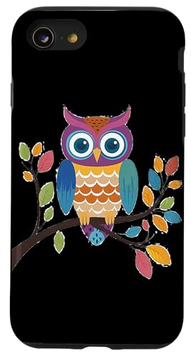 Eule auf Zweig mit Blätter auf Baum Eulen mit großen Augen Hülle für iPhone SE (2020) / 7 / 8 von Eulen Designs für Frühling und Herbst