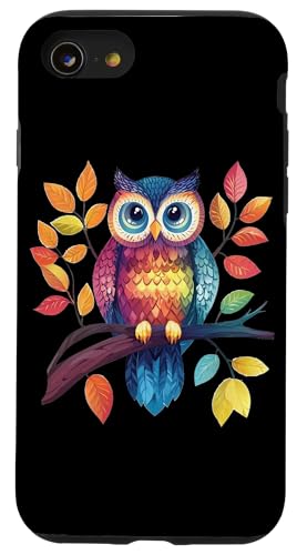 Eule auf Zweig mit Blätter auf Baum Eulen mit großen Augen Hülle für iPhone SE (2020) / 7 / 8 von Eulen Designs für Frühling und Herbst