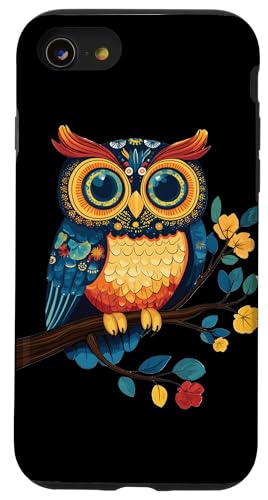 Eule auf Zweig mit Blätter auf Baum Eulen mit großen Augen Hülle für iPhone SE (2020) / 7 / 8 von Eulen Designs für Frühling und Herbst