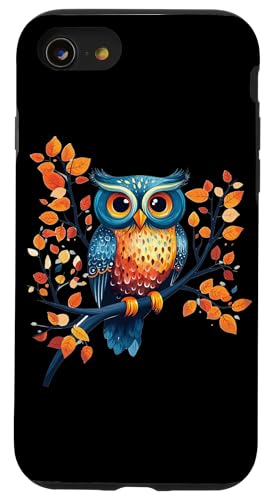 Eule auf Zweig mit Blätter auf Baum Eulen mit großen Augen Hülle für iPhone SE (2020) / 7 / 8 von Eulen Designs für Frühling und Herbst
