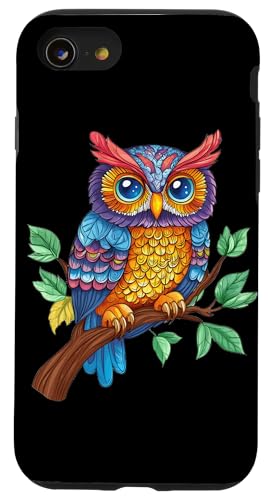 Eule auf Zweig mit Blätter auf Baum Eulen mit großen Augen Hülle für iPhone SE (2020) / 7 / 8 von Eulen Designs für Frühling und Herbst