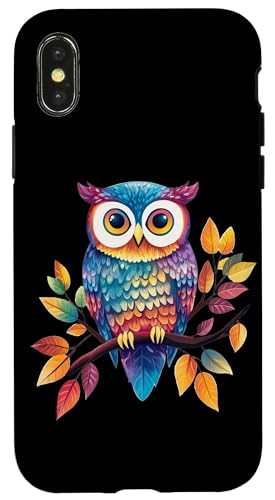Eule auf Zweig mit Blätter auf Baum Eulen mit großen Augen Hülle für iPhone X/XS Eule auf Zweig mit Blätter auf Baum Eulen mit großen Augen Hülle für iPhone X/XS von Eulen Designs für Frühling und Herbst