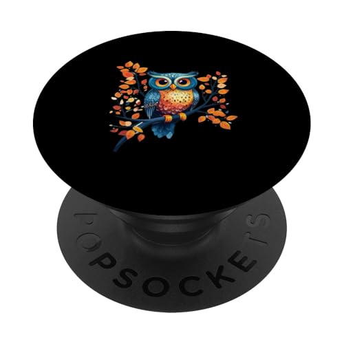 Eule auf Zweig mit Blätter auf Baum Eulen mit großen Augen PopSockets Klebender PopGrip Eule auf Zweig mit Blätter auf Baum Eulen mit großen Augen PopSockets Klebender PopGrip von Eulen Designs für Frühling und Herbst