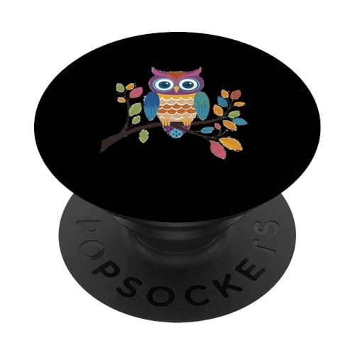 Eule auf Zweig mit Blätter auf Baum Eulen mit großen Augen PopSockets Klebender PopGrip Eule auf Zweig mit Blätter auf Baum Eulen mit großen Augen PopSockets Klebender PopGrip von Eulen Designs für Frühling und Herbst