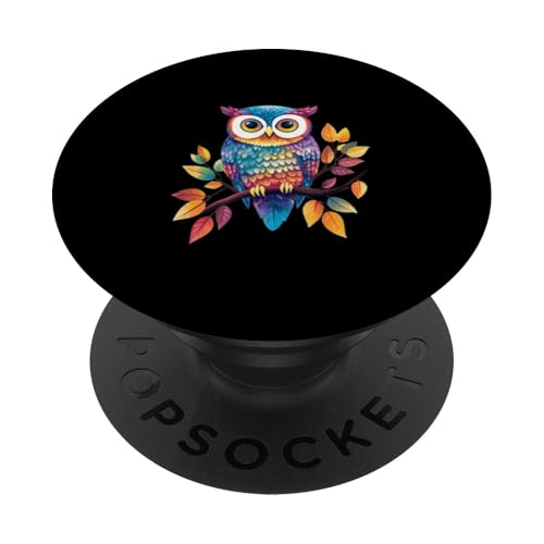 Eule auf Zweig mit Blätter auf Baum Eulen mit großen Augen PopSockets Klebender PopGrip Eule auf Zweig mit Blätter auf Baum Eulen mit großen Augen PopSockets Klebender PopGrip von Eulen Designs für Frühling und Herbst