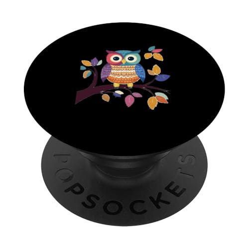 Eule auf Zweig mit Blätter auf Baum Eulen mit großen Augen PopSockets Klebender PopGrip Eule auf Zweig mit Blätter auf Baum Eulen mit großen Augen PopSockets Klebender PopGrip von Eulen Designs für Frühling und Herbst