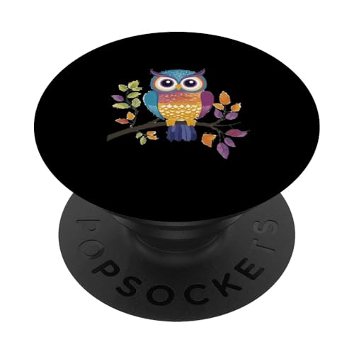 Eule auf Zweig mit Blätter auf Baum Eulen mit großen Augen PopSockets Klebender PopGrip Eule auf Zweig mit Blätter auf Baum Eulen mit großen Augen PopSockets Klebender PopGrip von Eulen Designs für Frühling und Herbst