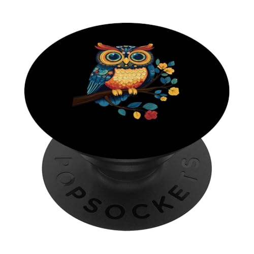 Eule auf Zweig mit Blätter auf Baum Eulen mit großen Augen PopSockets Klebender PopGrip Eule auf Zweig mit Blätter auf Baum Eulen mit großen Augen PopSockets Klebender PopGrip von Eulen Designs für Frühling und Herbst
