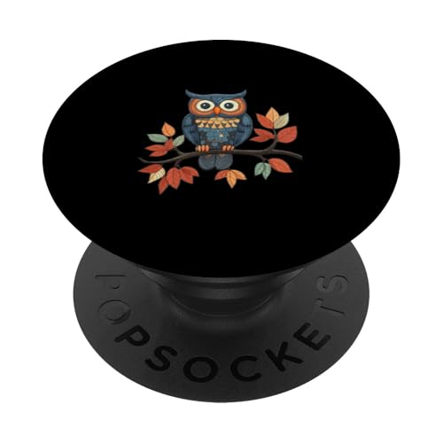 Eule auf Zweig mit Blätter auf Baum Eulen mit großen Augen PopSockets Klebender PopGrip Eule auf Zweig mit Blätter auf Baum Eulen mit großen Augen PopSockets Klebender PopGrip von Eulen Designs für Frühling und Herbst