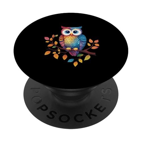 Eule auf Zweig mit Blätter auf Baum Eulen mit großen Augen PopSockets Klebender PopGrip Eule auf Zweig mit Blätter auf Baum Eulen mit großen Augen PopSockets Klebender PopGrip von Eulen Designs für Frühling und Herbst