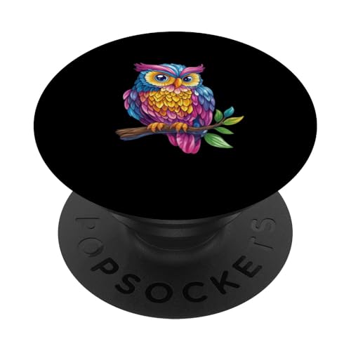Eule auf Zweig mit Blätter auf Baum Eulen mit großen Augen PopSockets Klebender PopGrip Eule auf Zweig mit Blätter auf Baum Eulen mit großen Augen PopSockets Klebender PopGrip von Eulen Designs für Frühling und Herbst