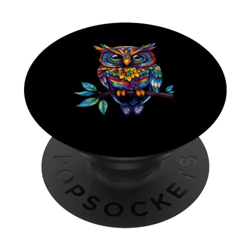 Eule auf Zweig mit Blätter auf Baum Eulen mit großen Augen PopSockets Klebender PopGrip Eule auf Zweig mit Blätter auf Baum Eulen mit großen Augen PopSockets Klebender PopGrip von Eulen Designs für Frühling und Herbst