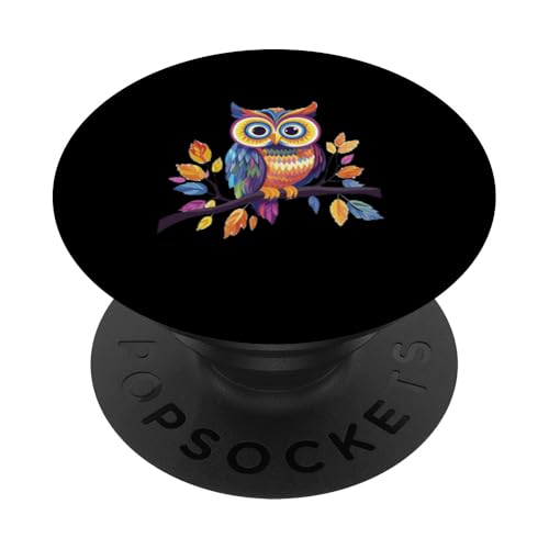Eule auf Zweig mit Blätter auf Baum Eulen mit großen Augen PopSockets Klebender PopGrip Eule auf Zweig mit Blätter auf Baum Eulen mit großen Augen PopSockets Klebender PopGrip von Eulen Designs für Frühling und Herbst