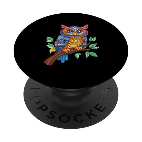 Eule auf Zweig mit Blätter auf Baum Eulen mit großen Augen PopSockets Klebender PopGrip Eule auf Zweig mit Blätter auf Baum Eulen mit großen Augen PopSockets Klebender PopGrip von Eulen Designs für Frühling und Herbst