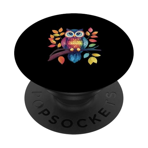Eule auf Zweig mit Blätter auf Baum Eulen mit großen Augen PopSockets Klebender PopGrip Eule auf Zweig mit Blätter auf Baum Eulen mit großen Augen PopSockets Klebender PopGrip von Eulen Designs für Frühling und Herbst