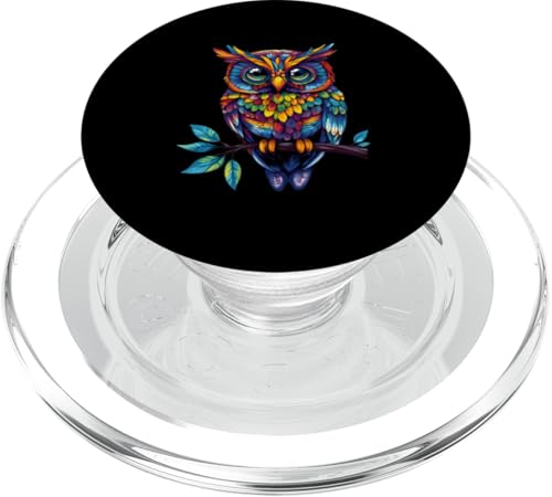 Eule auf Zweig mit Blätter auf Baum Eulen mit großen Augen PopSockets PopGrip für MagSafe von Eulen Designs für Frühling und Herbst