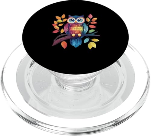 Eule auf Zweig mit Blätter auf Baum Eulen mit großen Augen PopSockets PopGrip für MagSafe von Eulen Designs für Frühling und Herbst