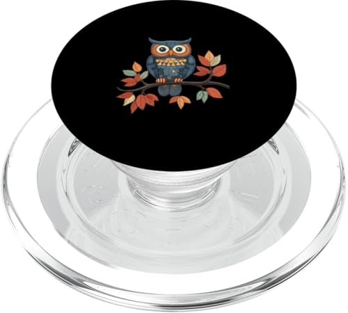 Eule auf Zweig mit Blätter auf Baum Eulen mit großen Augen PopSockets PopGrip für MagSafe von Eulen Designs für Frühling und Herbst