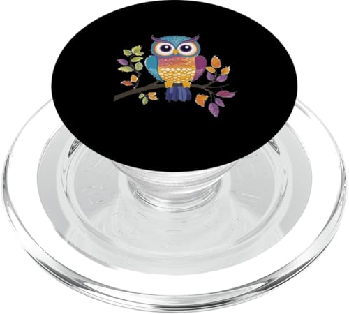 Eule auf Zweig mit Blätter auf Baum Eulen mit großen Augen PopSockets PopGrip für MagSafe von Eulen Designs für Frühling und Herbst