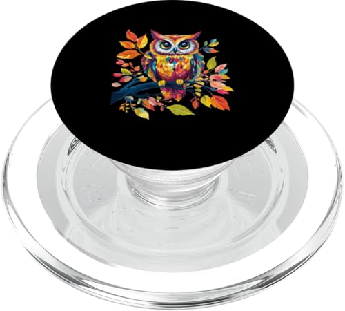 Eule auf Zweig mit Blätter auf Baum Eulen mit großen Augen PopSockets PopGrip für MagSafe Eule auf Zweig mit Blätter auf Baum Eulen mit großen Augen PopSockets PopGrip für MagSafe von Eulen Designs für Frühling und Herbst