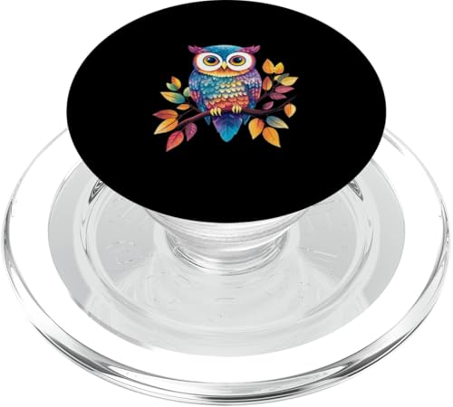 Eule auf Zweig mit Blätter auf Baum Eulen mit großen Augen PopSockets PopGrip für MagSafe von Eulen Designs für Frühling und Herbst