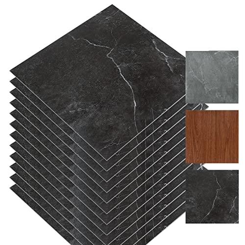 Eulenke PVC Bodenbelag Selbstklebende Bodenfolie Selbstklebend Bodenfliese Aufkleber Badezimmerfliese Bodenfliesen Vinyl 30x30cm Schwarzer Marmor 0.99m²/11 Fliese(11X) von Eulenke