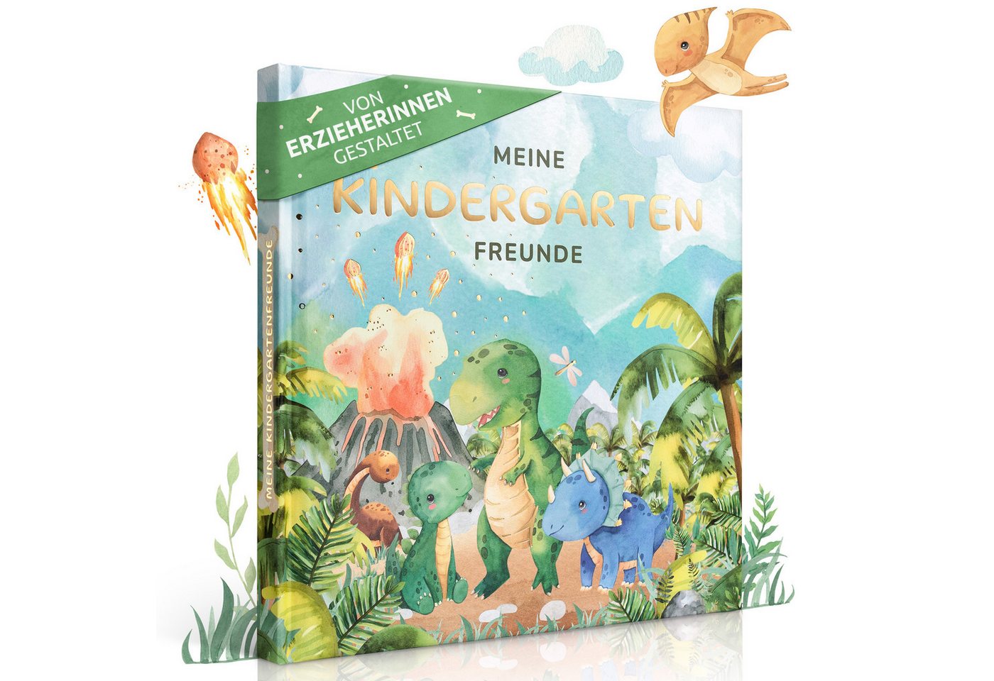Eulentaler Poesiealbum I Kindergarten Freundebuch Dino I Von Erzieherinnen gestaltet I + Goldprägung, Handgemalte Dinosaurier I Kinderfreundliche Gestaltung von Eulentaler