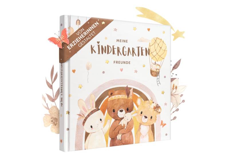 Eulentaler Poesiealbum I Kindergarten Freundebuch I Von Erzieherinnen gestaltet I + Goldprägung, Handgemalte Tiere im Boho-Look I Kinderfreundliche Gestaltung von Eulentaler