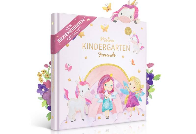 Eulentaler Poesiealbum Kindergarten Freundebuch Einhorn I Von Erzieherinnen gestaltet I + Goldprägung, Handgemalte Einhörner & Prinzessinnen I Kinderfreundliche Gestaltung von Eulentaler