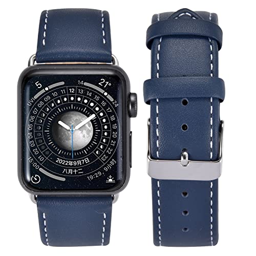 Euler Echtes Leder Armband Kompatibel mit Apple Watch Band für iWatch Ultra und Series 8 7 6 SE(38/40/41mm, Dunkelblau) von Euler