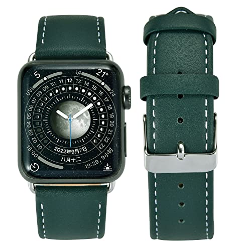 Euler Echtes Leder Armband Kompatibel mit Apple Watch Band für iWatch Ultra und Series 8 7 6 SE(38/40/41mm, Dunkelgrün) von Euler