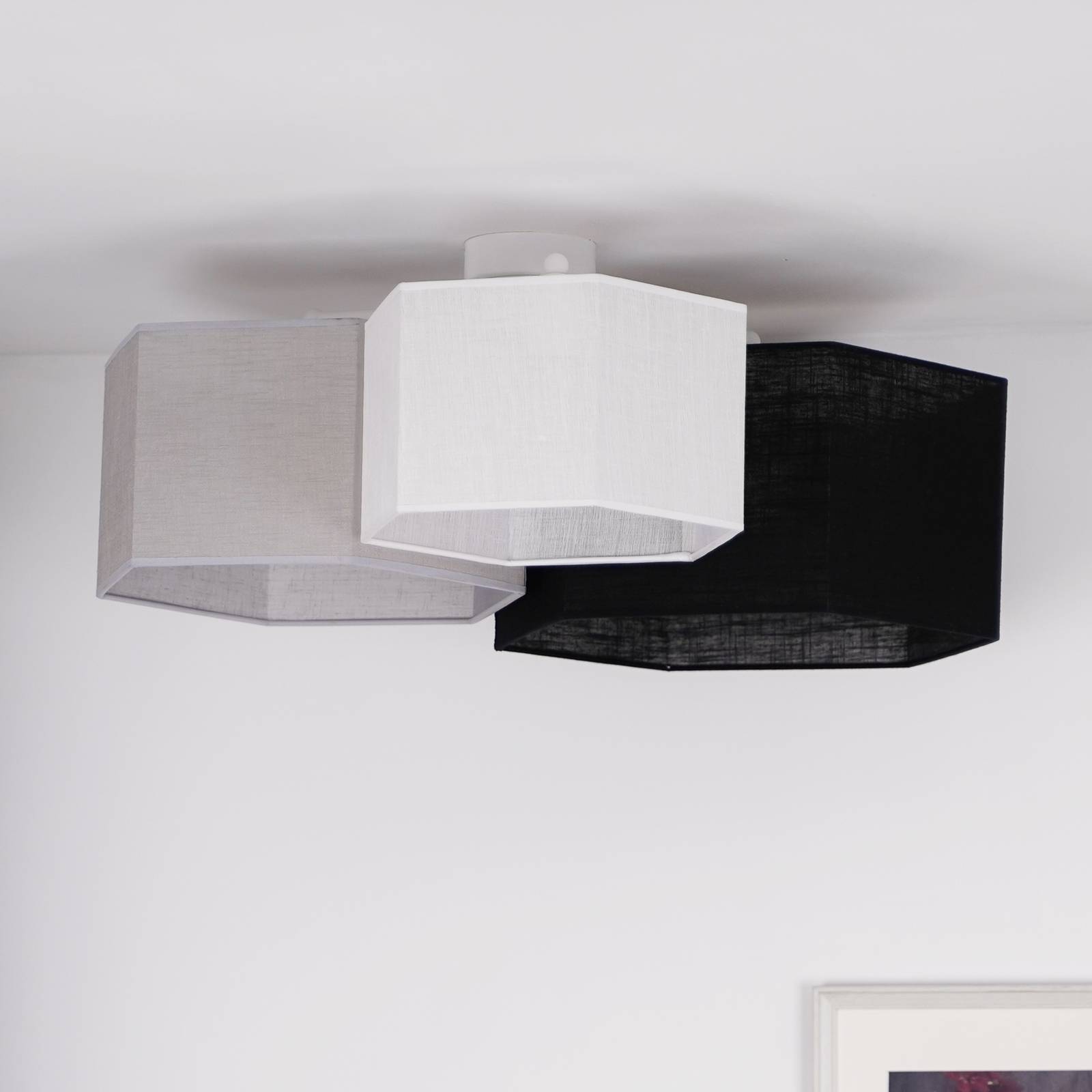 Euluna Deckenlampe Emil, Textil schwarz/grau/weiß, 3-flammig von Euluna