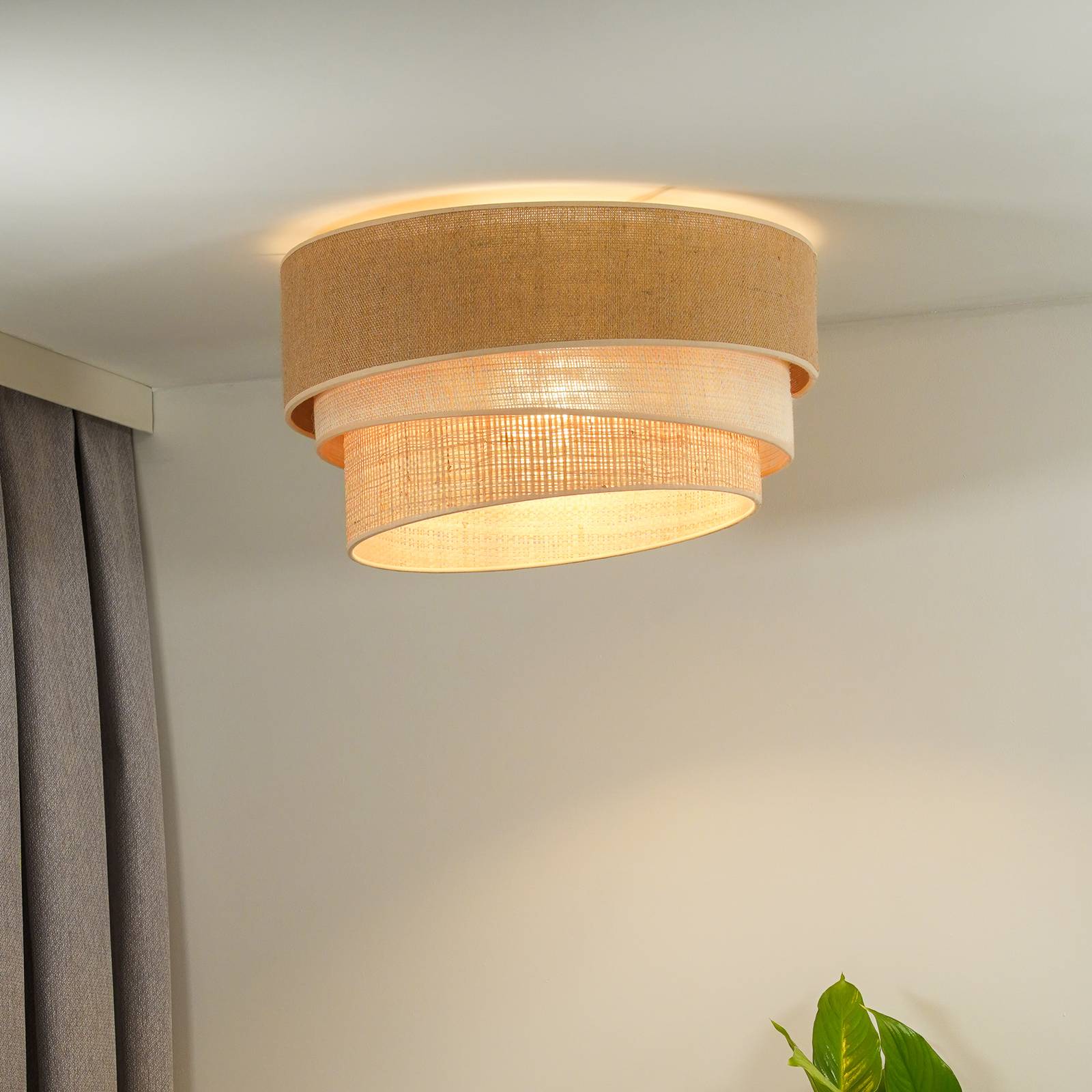 Euluna Deckenlampe Trio Jute, naturbraun/weiß/raffia Ø 45 cm von Euluna