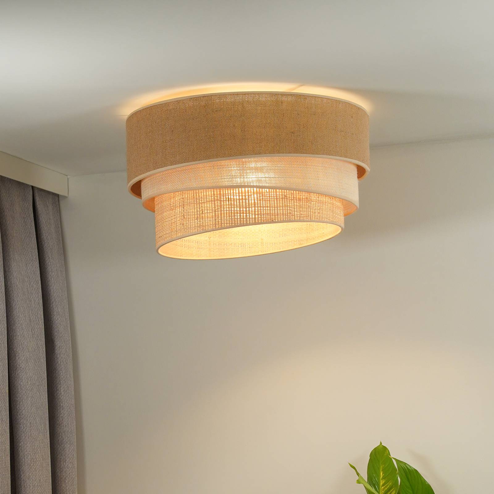 Euluna Deckenlampe Trio Jute, naturbraun/weiß/raffia Ø 60 cm von Euluna