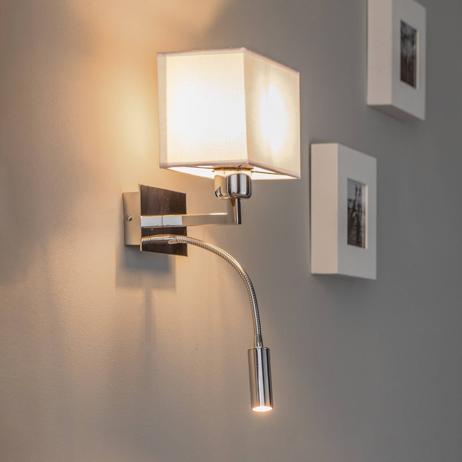 Wandlampe Harry, eckig, chrom/chrom/weiß Wandlampe Harry, eckig, chrom/chrom/weiß von Euluna