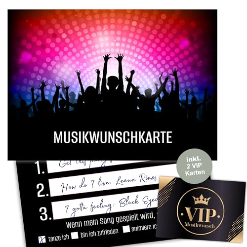 Eummel 50 Musikwunschkarten inkl. VIP Karten Party Musikwunsch Dj Karten Geburtstag Retro Musikwünsche Musikkarten Partykarten von Eummel