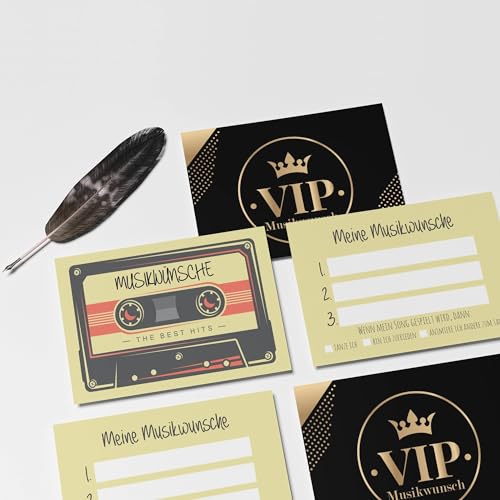 Eummel 50 Retro Musikwunschkarten inkl. VIP Karten Hochzeit Musikwunsch Dj Karten Geburtstag Boho Musikwünsche Musikkarten Partykarten von Eummel