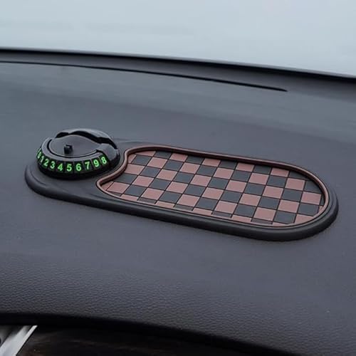 Eunmsi Multifunction Car Anti-Slip Mat, CaR Dashboard Mobile Phone Holder,Rotatable Anti Skid CAR Dashboard Pad,with Temporary Parking Numbe Pad for Phones, Sunglasses,Keys,Gadgets (Brown-Black) von Eunmsi