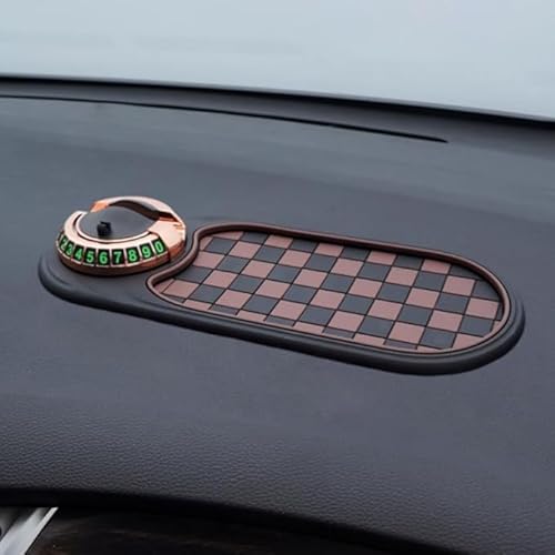 Eunmsi Multifunction Car Anti-Slip Mat, CaR Dashboard Mobile Phone Holder,Rotatable Anti Skid CAR Dashboard Pad,with Temporary Parking Numbe Pad for Phones, Sunglasses,Keys,Gadgets (Brown-Gold) von Eunmsi