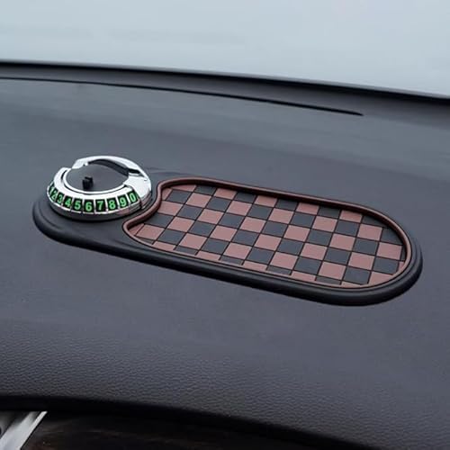 Eunmsi Multifunction Car Anti-Slip Mat, CaR Dashboard Mobile Phone Holder,Rotatable Anti Skid CAR Dashboard Pad,with Temporary Parking Numbe Pad for Phones, Sunglasses,Keys,Gadgets (Brown-Silver) von Eunmsi