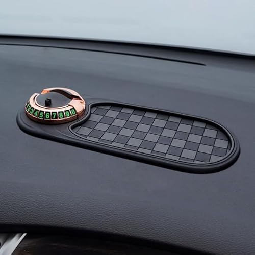 Eunmsi Multifunction Car Anti-Slip Mat, CaR Dashboard Mobile Phone Holder,Rotatable Anti Skid CAR Dashboard Pad,with Temporary Parking Numbe Pad for Phones, Sunglasses,Keys,Gadgets (Gray-Gold) von Eunmsi
