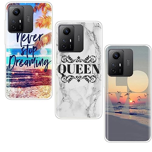 EuoDuo 3X Hülle kompatibel mit Xiaomi Redmi Note 12S Transparent Silikon Handyhülle Urlaub Strand Muster Motiv Schutzhülle Dünn TPU Cover Stoßfest Handytasche von EuoDuo