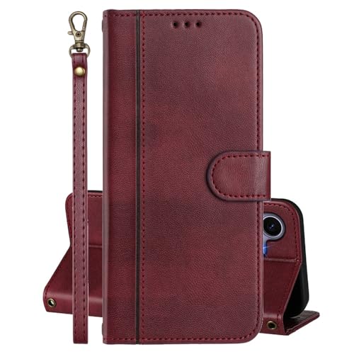 EuoDuo Hülle Kompatibel mit Realme 9 5G Handyhülle Vintage Lederhülle Klappbar Magnetverschluss Schutzhülle Kartenhalter Tasche Flip Cover - Burgunderrot von EuoDuo