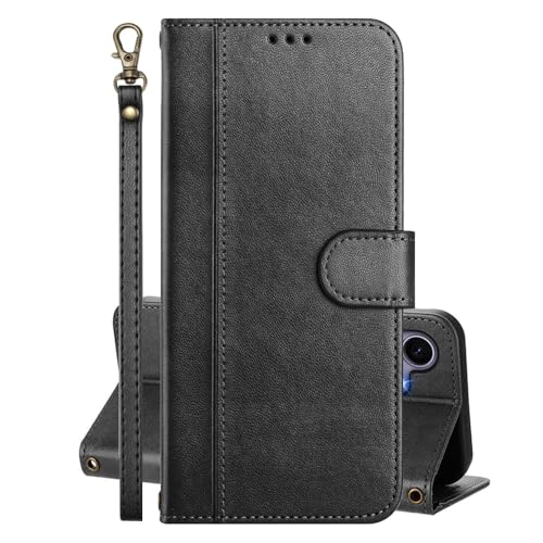EuoDuo Hülle Kompatibel mit Xiaomi Redmi 14C 4G / Poco C75 4G Handyhülle Vintage Lederhülle Klappbar Magnetverschluss Schutzhülle Kartenhalter Tasche Flip Cover - Schwarz von EuoDuo