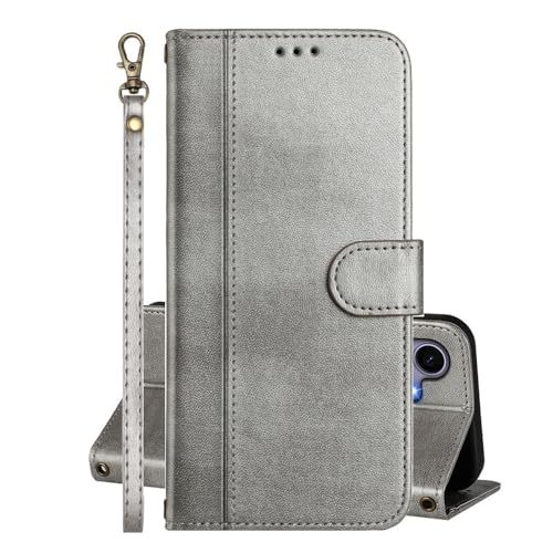 EuoDuo Hülle Kompatibel mit Xiaomi Redmi Note 14 4G Handyhülle Vintage Lederhülle Klappbar Magnetverschluss Schutzhülle Kartenhalter Tasche Flip Cover - Silber von EuoDuo