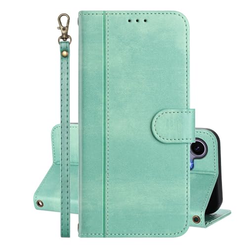 EuoDuo Hülle Kompatibel mit realme 12+ 5G / realme 12 Plus 5G Handyhülle Vintage Lederhülle Klappbar Magnetverschluss Schutzhülle Kartenhalter Tasche Flip Cover - Minigrün von EuoDuo