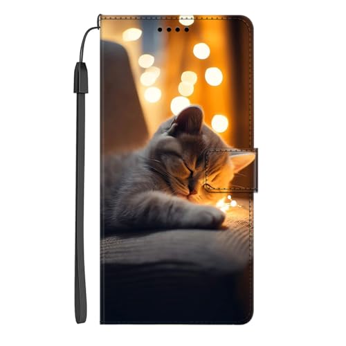 EuoDuo Kompatibel mit Google Pixel 6a Hülle zum Klappen PU Leder Handyhülle Handytasche mit Tier Motiv Magnet Klapphülle Flip Wallet Schutzhülle - Baby Braun Katze von EuoDuo