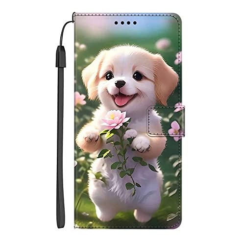 EuoDuo Kompatibel mit Honor X8a PU Leder Hülle Wallet Flip Case Handy Tasche Klapphülle Handyhülle mit Kartenfach Magnet Silikon Bumper Schutzhülle - Niedlich Welpe von EuoDuo